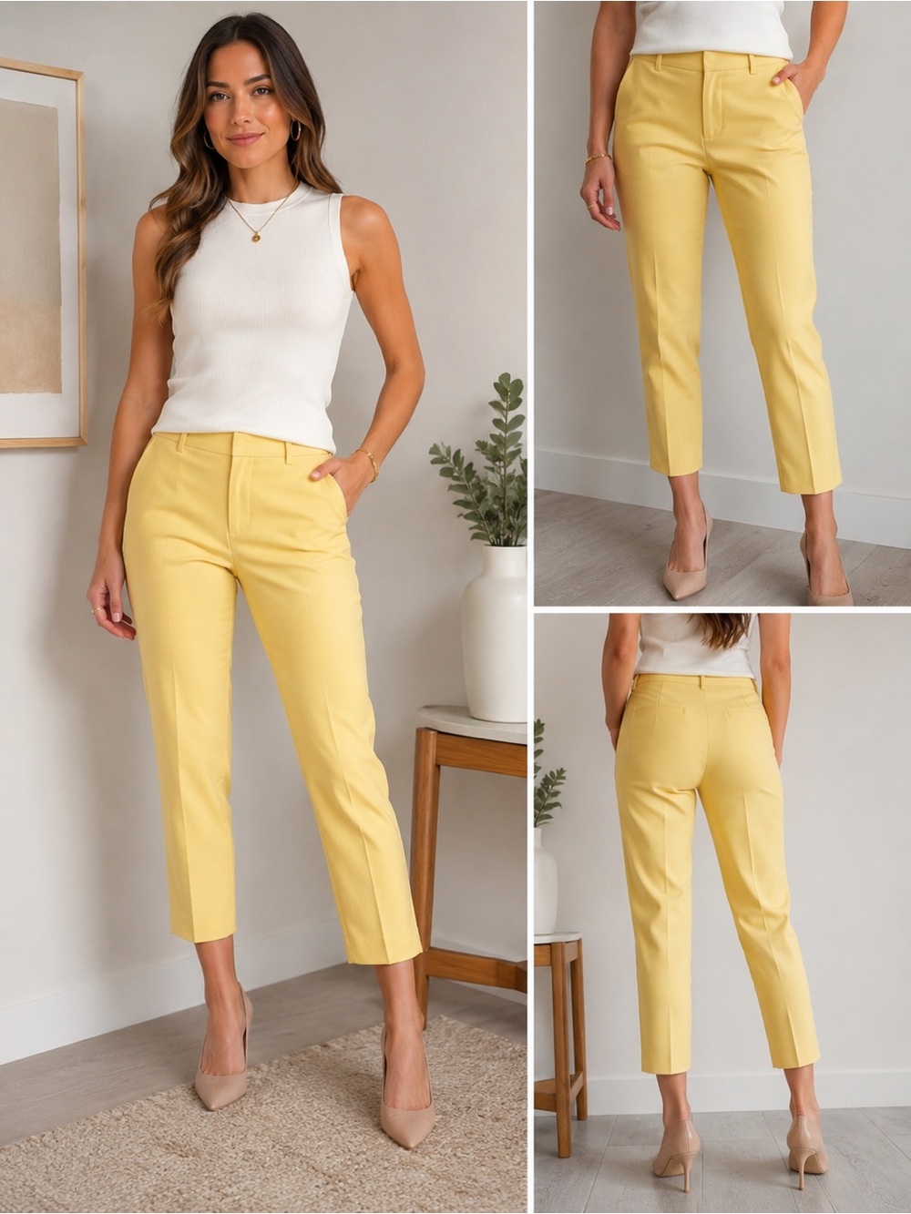 Zara Lemon Yellow Ankle Tapered PantsSize M Tailored Trouser Summer Coastal